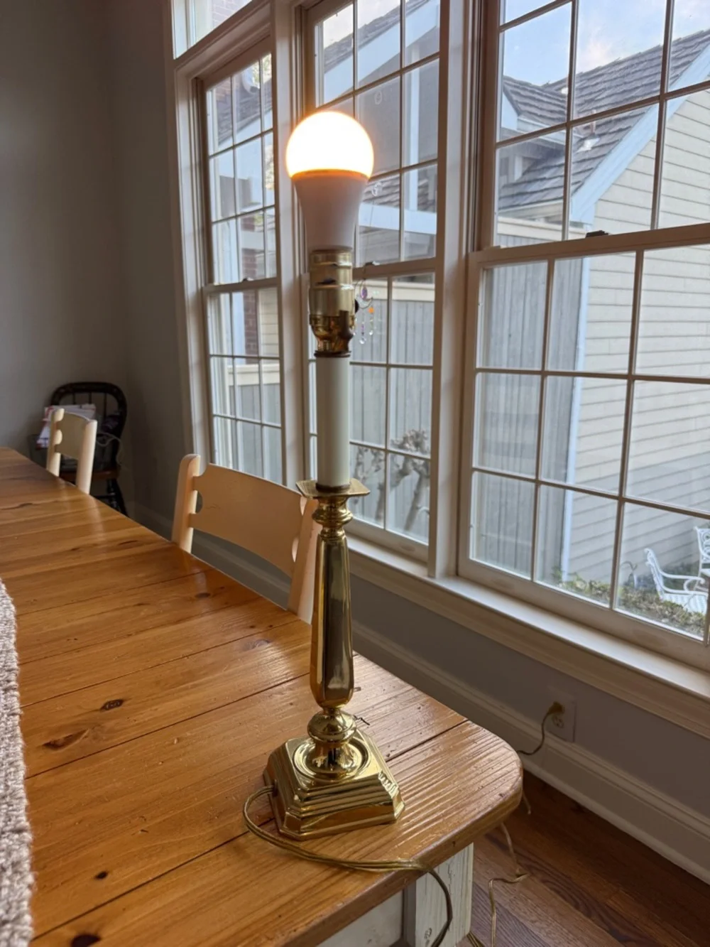 Gold-tone Taper Candlestick Table Lamp Tall Brass Finish